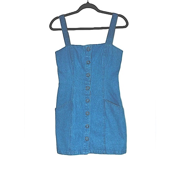 The Fifth Label Button Front Denim Mini Dress with Straps & Slanted Pockets, M - Picture 6 of 14